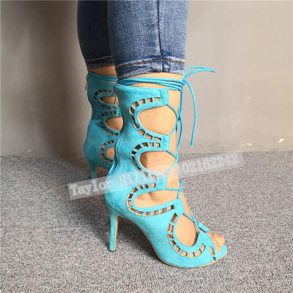 Suede Ankle Boot - Sandali Blu con Cinturini Incrociati e