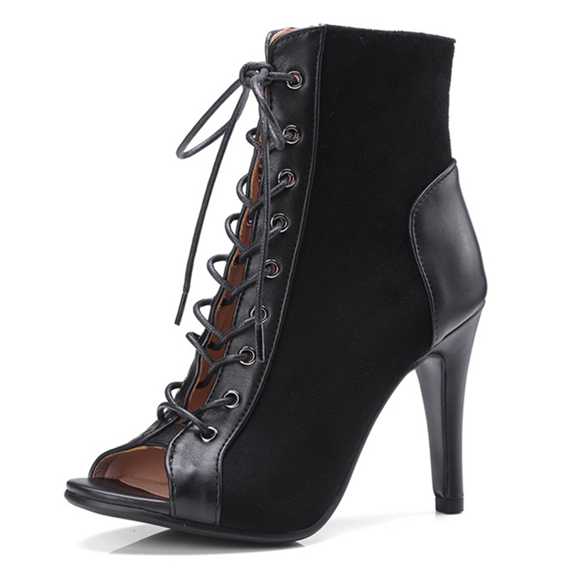 Suede Ankle Boot - Stivaletti Neri Estivi con Tacco Alto