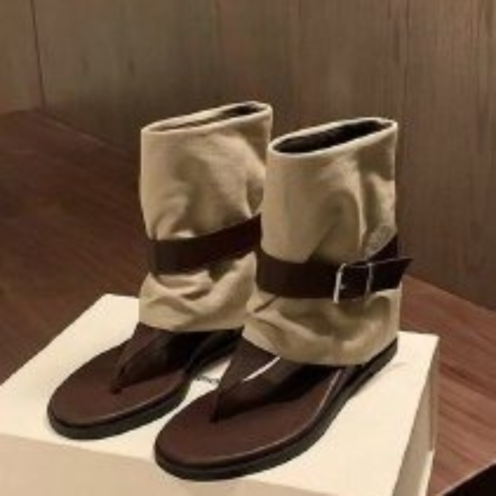 Suede Ankle Boot - Sandali vintage color block con anello
